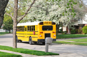 School bus in a neighborhood