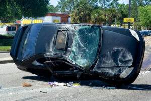 Crushed car after accident