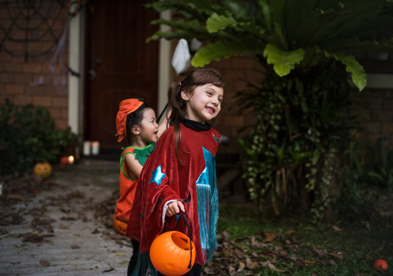 Trick or Treating Kids Practicing Halloween Safety